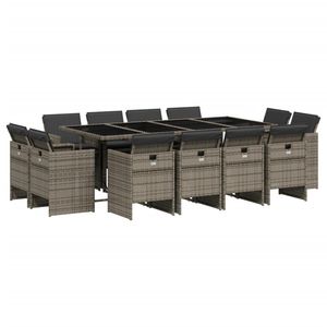 13 pezzi Set da pranzo Patio grigio Poly Rattan con cuscini per Set da giardino - Product Image 2