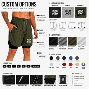 Shorts de sport 2-en-1 de haute qualité pour hommes, tricotés, à séchage rapide, respirants, écologiques, unis et personnalisables - Product Image 3