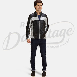 Veste en cuir noire et argentée de qualité supérieure pour homme, en peau de mouton véritable, coupe ajustée, style café racer, veste de moto tendance - Product Image 3