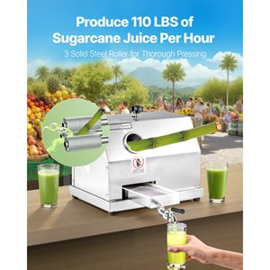 Spremiagrumi Commerciale ad Alta Produzione 110LBS/H per Canna da Zucchero con 3 Rulli in Acciaio Inossidabile e Ampio Ingresso da 2,4 Pollici - Product Image 2