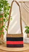 Sac bandoulière en paille tressée fait main, multicolore, à rayures et blocs de couleur, en raphia, écologique, pour l'été, la plage, décontracté
