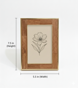 Cadre photo en teck fait main avec bordure dorée, design léger et élégant pour format A4, à poser sur table ou à accrocher au mur, décoration pour la maison et le bureau - Product Image 2