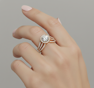 Bague de fiançailles vintage Cascade Diamond Halo plaquée or rose avec sertissage à griffes certifié - Product Image 6