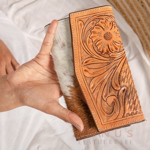 Cartera de cuero de vaca a mano, tarjetero de girasol, cubierta antirrobo única para mujer, cierre, exclusivo del Sur, PC, nailon - Product Image 3