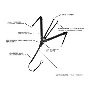Harnais de poitrail en cuir en forme de feuille avec élastique noir et lignes grises et marron, harnais de poitrail anglais pour chevaux, OEM bienvenu - Product Image 6