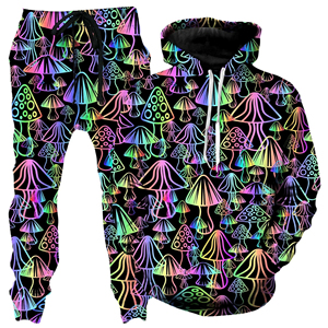 Ensemble de survêtement unisexe à sublimation motif champignon psychédélique, comprenant un sweat à capuche et un pantalon de jogging décontracté à cordon de serrage pleine longueur - Product Image 6