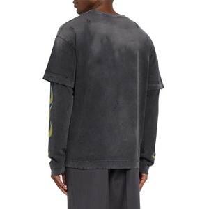 เสื้อยืดแขนยาวสีดำทรงโอเวอร์ไซส์สำหรับทุกเพศ ปี 2026 แบบลำลอง คอกลม ผ้าถัก โลโก้ด้านหน้า ดีไซน์เรียบๆ พิมพ์ลายกรด - Product Image 5