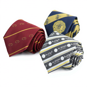 Corbata de poliéster Jacquard Logotipo personalizado Negocios de lujo Formal Beige Color rojo Moda tejida Empresa Raya Hombres Corbata - Product Image 1