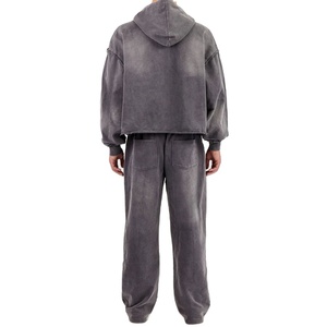 Conjunto Deportivo de Invierno para Hombre, 100% Algodón, Felpa, Lavado Ácido, con Logotipo Personalizado, Pantalones Deportivos Anchos y Sudadera con Capucha para Invierno - Product Image 5