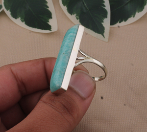 Anillo de Boda Rectangular Grande de Plata de Ley 925 Hecho a Mano con Amazonita, Gema Azul Natural, Joyería Clásica para Hombre - Product Image 5