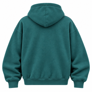 เสื้อฮู้ดซิปโอเวอร์ไซส์ผู้ชาย สีเขียวน้ำทะเล ผ้าฟลีซ 100% คอตตอน ดีไซน์กระเป๋าแบบลำลอง ทรงปกติ ใส่ได้ในฤดูใบไม้ร่วง - Product Image 2