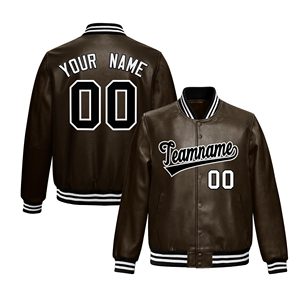 Veste universitaire unisexe en PU orange, personnalisable avec nom, numéro et logo d'équipe, impression sur le devant, vêtement d'hiver décontracté, doublure épaisse en bambou, style vintage - Product Image 6