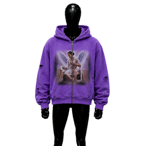 Sweat-shirt à capuche jaune zippé pour homme avec imprimé ange, coupe oversize décontractée, design imprimé par sublimation sur le devant - Product Image 5