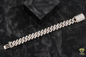 Pulsera de Lujo con Doble Hilera de Moissanita en Forma de Espina de Pescado, con Piedras Baguette de Color D VVS, en Oro Rosa y Oro Blanco, con Aspecto de Diamante - Product Image 2