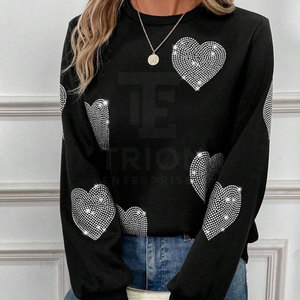 Sweat-shirt léger pour femme avec strass, coupe confortable, style décontracté, en vente en ligne - Product Image 6