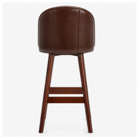 Modern Brown <b>Leather</b> Upholstered <b>Bar</b> <b>Stool</b> with Solid Wooden Legs and Footrest Counter Height Chair for Kitchen Cafe Seating - Product Image 3