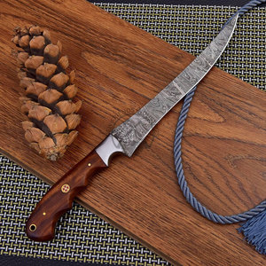 Top Trending Hand-Forged Damascus Steel Fillet Fishing <b>Knife</b> 8" Blade Ambidextrous Design Extra <b>Sharp</b> Silver Spacer Rosewood - Product Image 5
