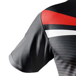 T-shirt sportif à manches courtes pour homme, motif géométrique noir et rouge, coupe ajustée, col rond, en polyester tricoté, séchage rapide - Product Image 3