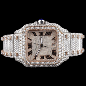 Reloj de Hombre de Moda con Esfera Cuadrada de Diamantes Moissanite de Alta Calidad en Dos Tonos, Totalmente Cubierto de Piedras, con Números Romanos y Movimiento de Cuarzo - Product Image 5