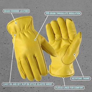 Yellow Leather Cowhide Grain <b>Driver</b> <b>Gloves</b> Fleece Lined Heavy Duty Abrasion Resistant Safety Builders Truck <b>Driver</b> Lorry <b>Gloves</b> - Product Image 6