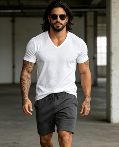 Men's Fashionable Sporty Solid Blank Pure Cotton V-Neck Short Sleeve Breathable Soft Spring/Summer Outerwear Trendy Versatile - Product Image 2