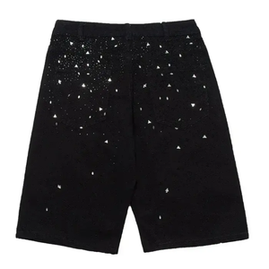 Shorts en jean baggy délavés à l'acide, style streetwear vintage, personnalisés avec strass pour hommes - Product Image 4