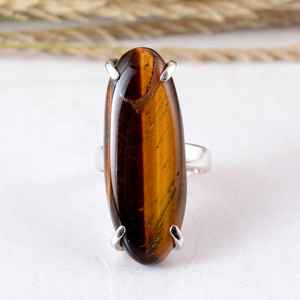 Handmade SHYAM JEWELRS Unisex 925 Sterling Silver <b>Tiger</b> <b>Eye</b> <b>Ring</b> Natural Oval Gemstone Bezel Setting Statement Jewelry - Product Image 1