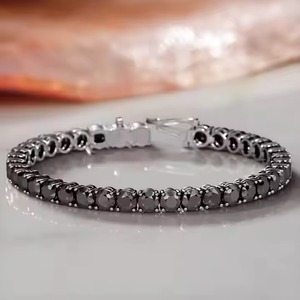 Black Diamonds Tennis <b>Bracelet</b> Yellow White Gold Freshwater Pearl for Certified Unisex Made Stainless Steel for Weddings - Product Image 2