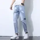 Jeans de Mezclilla Ligera para Hombre, Corte Recto, Cintura Media, Estilo Veraniego, Color Sólido, Logotipo Personalizado, Transpirables, Ecológicos, Tejido Casual - Product Image 4