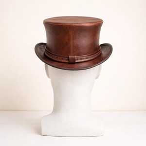 Premium Quality Custom Handmade Rustic Unisex Brown Leather Top <b>Hat</b> Braided <b>Band</b> Vintage Gothic Steampunk Gift - Product Image 4