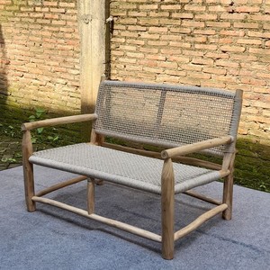 Muebles Modernos para Exteriores, Banco de Teca con Diseño de Ramas y Tejido de Ratán Sintético, Muebles de Patio para 2 Personas - Product Image 1