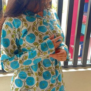 Conjunto de Pijama de Dos Piezas para Mujer, de Algodón, Manga Larga, Estampado Floral, Cuello Camisero, Ropa de Dormir Informal de Verano, con Botones - Product Image 2