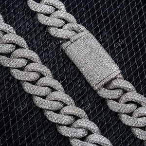 20MM 22" Fully Iced Miami Cuban Link <b>Chain</b> Wholesale VVS D Moissanite Gold Plated Sterling Silver Men's <b>Rapper</b> Hip Hop Jewelry - Product Image 4
