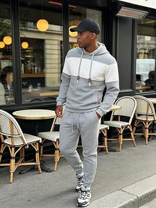 Ensemble de survêtement pour homme de qualité supérieure, 2 pièces, sweat-shirt à capuche et pantalon de survêtement, tissu jacquard gaufré, tenue décontractée pour le jogging - Product Image 4