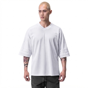 Camiseta de Baloncesto de Malla con Cuello en V y Manga Tres Cuartos para Hombre, Blanca, Ajuste Holgado, Transpirable, Ropa Deportiva para Todas las Temporadas, Color Sólido - Product Image 6