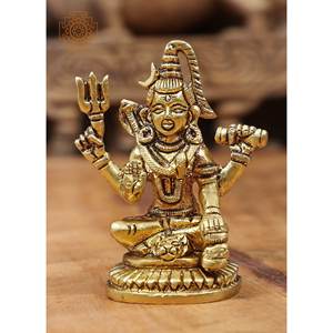 Statue de seigneur Shiva de petite taille en laiton fabriquée en Inde pour offrir des artefacts de sculpture - Product Image 3