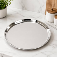 Assiette de service ronde en acier inoxydable poli, durable, en métal argenté