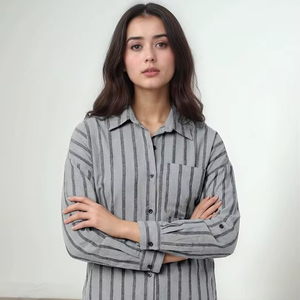 Vestido Casual Midi de Manga Larga con Cuello Camisero, Botones, Bordado, 100% Poliéster, Corte Regular, para Oficina, Diseño Moderno - Product Image 1