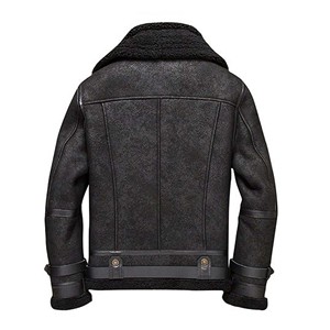 Chaqueta de Cuero Negra para Hombre, Estilo Motero, con Cuello de Piel Sintética, Abrigo de Invierno B3, Piel de Oveja Genuina, con Cinturón, Forro Polar Cálido - Product Image 2