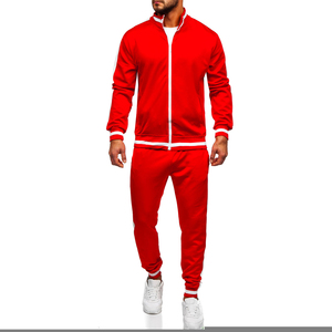 Men Red <b>White</b> Stripe Printed <b>Tracksuit</b> Full Zipper Hooded Sweatshirt Joggers Sporty Winter Wear Regular Fit 100% Cotton Fleece - Product Image 3