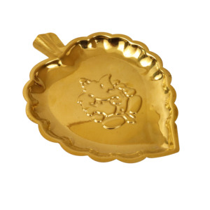 Brass Ganesh Leaf Shape Pooja <b>Plate</b> Traditional Decorative Puja Thali for Home Temple, Festivals and Gifting - Product Image 1