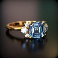 Anillo de Plata de Ley 925 Chapado en Oro Rosa con Moissanita Azul Corte Asscher, Joyería Clásica Elegante de Lujo para Compromiso, Boda y Novia