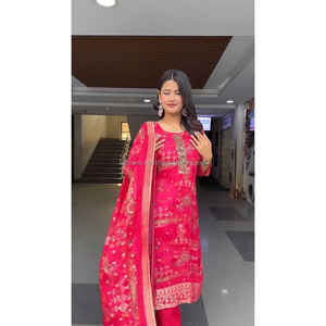 Vêtements de fête pour femmes Anarkali Pure Premium Silk avec Zari Weaving Salwar Suite - Product Image 4