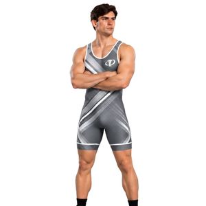 Gray <b>Silver</b> Mens Wrestling Singlet Sleeveless Compression Athletic Bodysuit Grappling Competition Training Sports Uniform <b>Suit</b> - Product Image 3