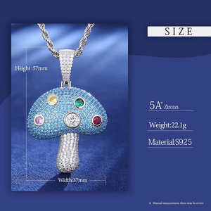 Cute Blue Mushroom Pendant With Moissanite Stones 925 Solid Silver Plated Themed Charm <b>Unique</b> Unisex Pendant <b>Gift</b> <b>For</b> <b>Her</b> - Product Image 4
