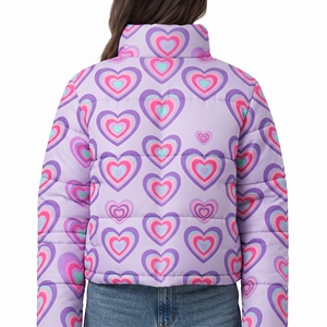 Women's Heart Graphic <b>Belted</b> Puffer Jacket Quilted Hooded Winter Coat Sublimation Print Hot Padded Outdoor Fashion Outerwear New - Product Image 2