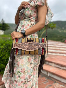 Nuova borsa a tracolla con frange multicolore in vera pelle azteca alla moda occidentale di vendita calda borsa a mano con coperta da sella lavorata a mano di nuovo arrivo - Product Image 3