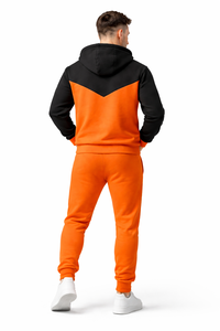 Ensemble de survêtement contrasté noir et orange pour homme, sweat à capuche zippé et pantalon de jogging, vêtements de sport décontractés, entraînement en salle de sport, course à pied, ensemble deux pièces - Product Image 5