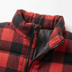 Veste matelassée pour homme, rouge et noir à carreaux, col montant, fermeture éclair, coupe-vent, décontractée, épaisse, pour l'hiver - Product Image 5