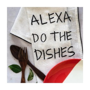 Alexa Do The Dishes Algodón bordado Dos piezas Handloomed Pequeño invitado Chequeado Waffle blanco Tejido Superventas Toalla de plato de mano - Product Image 1
